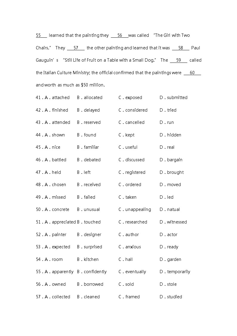 2020-2013年英语高考真题完形填空题分类汇编及答案02