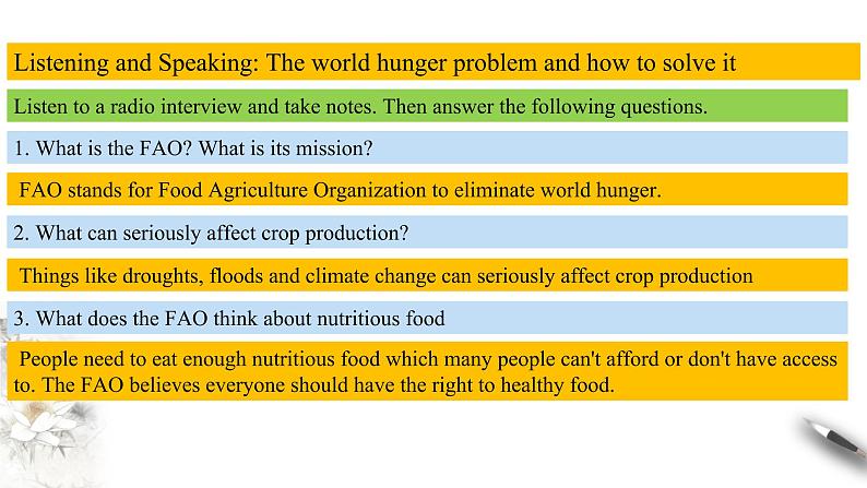 Unit 5 Working the land Review5.2 Listening and Speaking-Using language 1 课件06