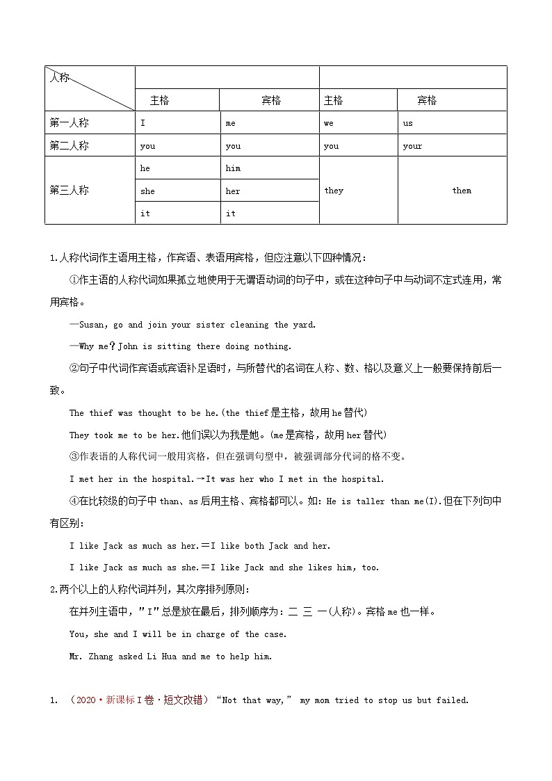 2021届高考英语一轮复习考点03代词考点归纳 试卷02