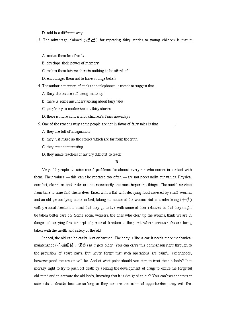 人教版（2019）专题课——阅读之细节理解题、推理判断题同步练习02