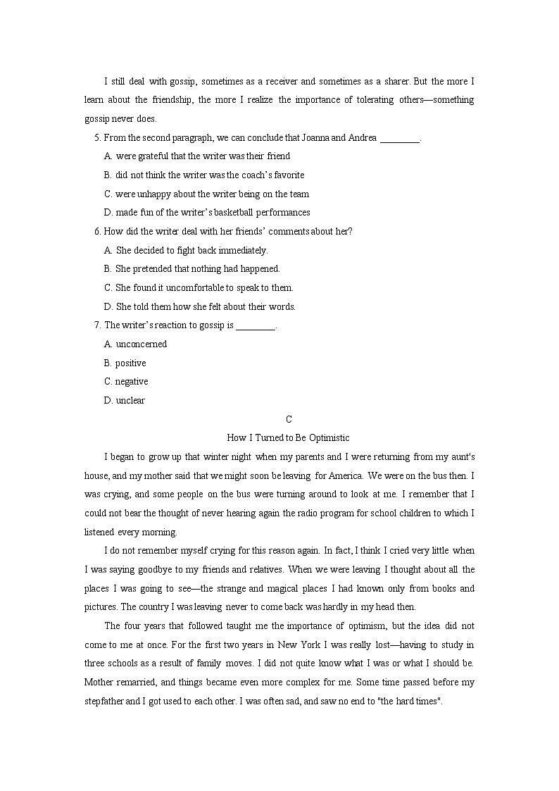 高中英语人教版（2019）必修二期末试卷讲评同步练习03