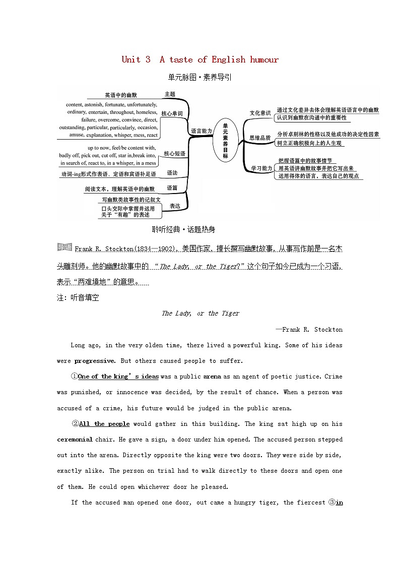 【精品】高中英语 人教版 必修4 Unit3AtasteofEnglishhumour练习（含解析）01