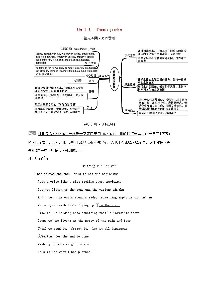 【精品】高中英语 人教版 必修4 Unit5Themeparks练习（含解析）01