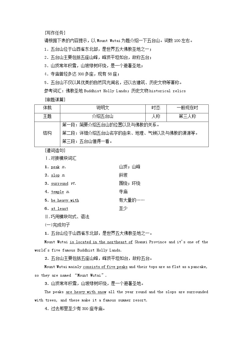 外研版 必修4高中英语Module5ATripAlongtheThreeGorgesSectionⅤGuidedWriting学案（含解析）02