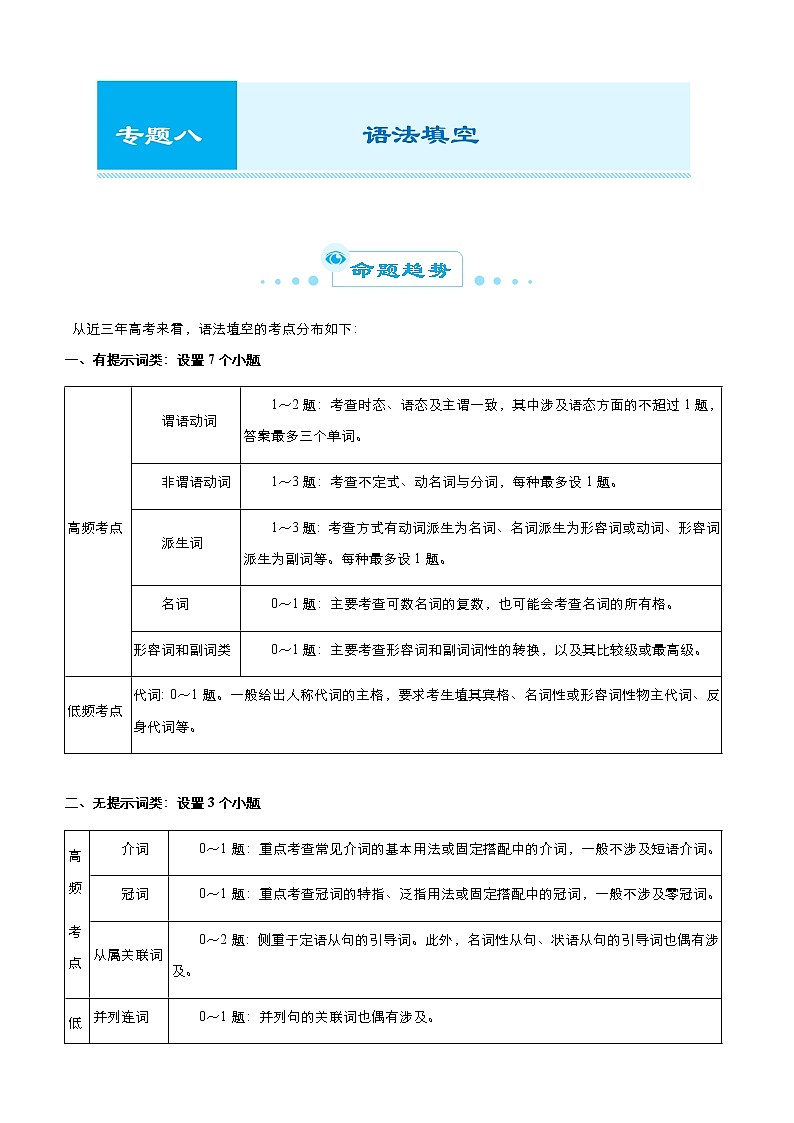 （新高考）2021届高考二轮复习专题八 语法填空 学生版第1页