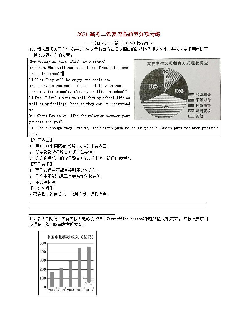 2021届高考英语二轮复习各题型分项专练_书面表达13_24图表作文含解析01