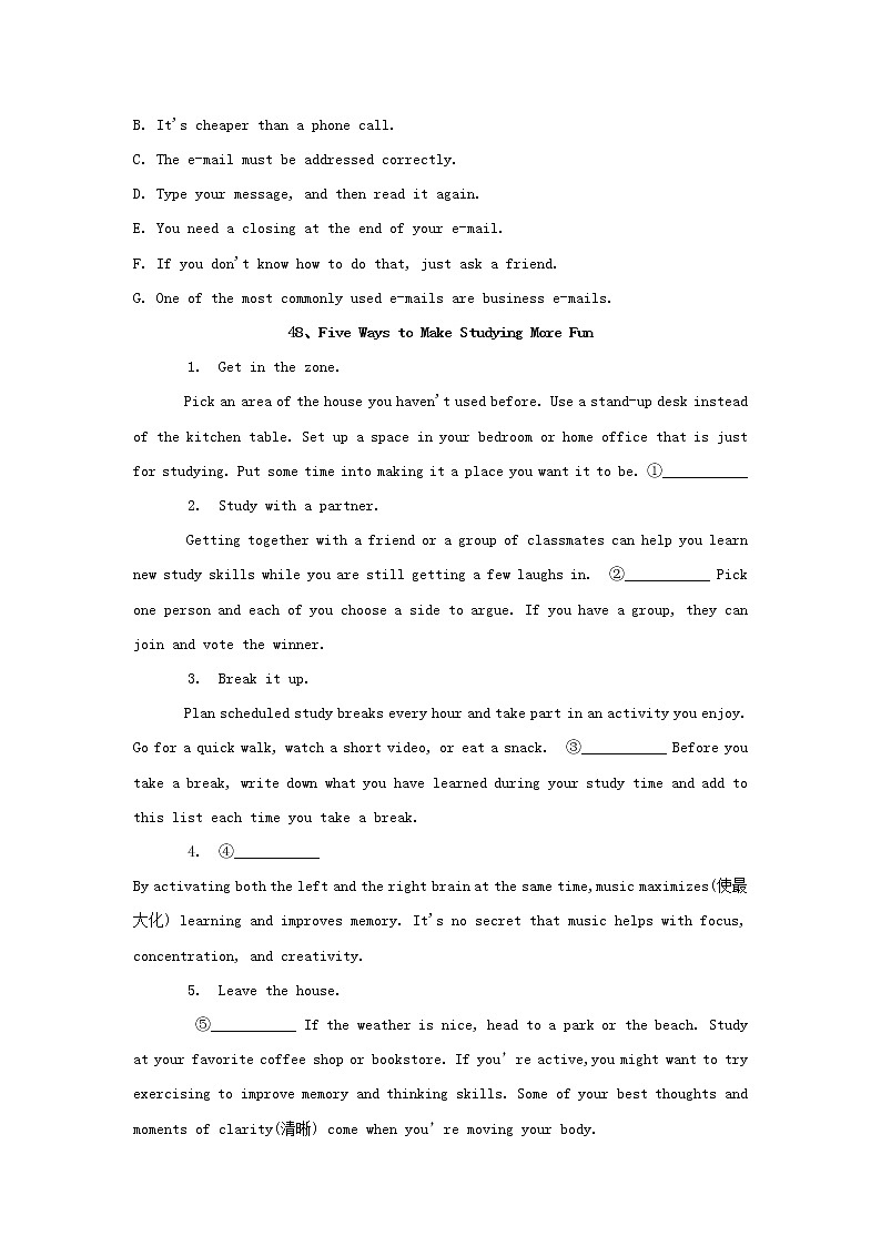 2021届高考英语二轮复习各题型分项专练_七选五60篇46_60日常生活类含解析第3页