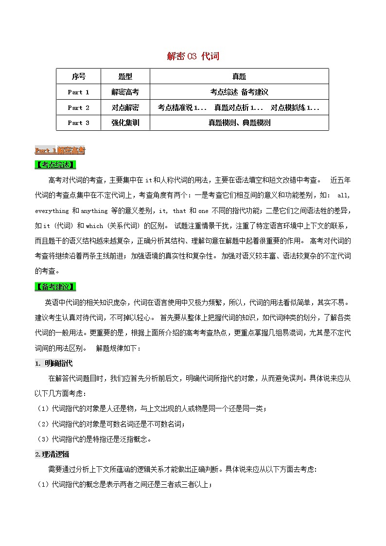 2021届高考英语二轮复习专项解密03代词含解析 练习01