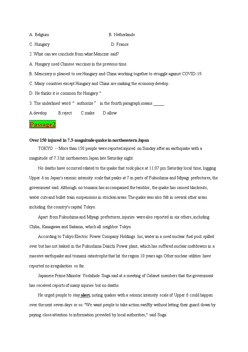 时文热点10--2021年高考英语时文热点之原创特训组合练（阅读理解+语法填空）第2页