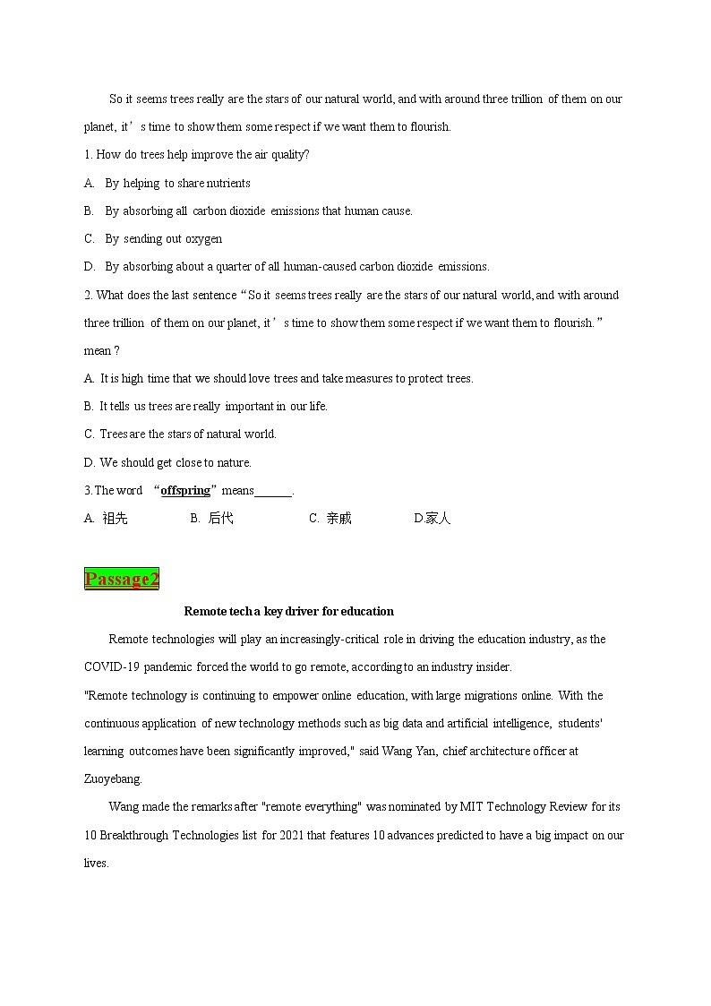 时文热点15--2021年高考英语时文热点之原创特训组合练（阅读理解+语法填空）第2页