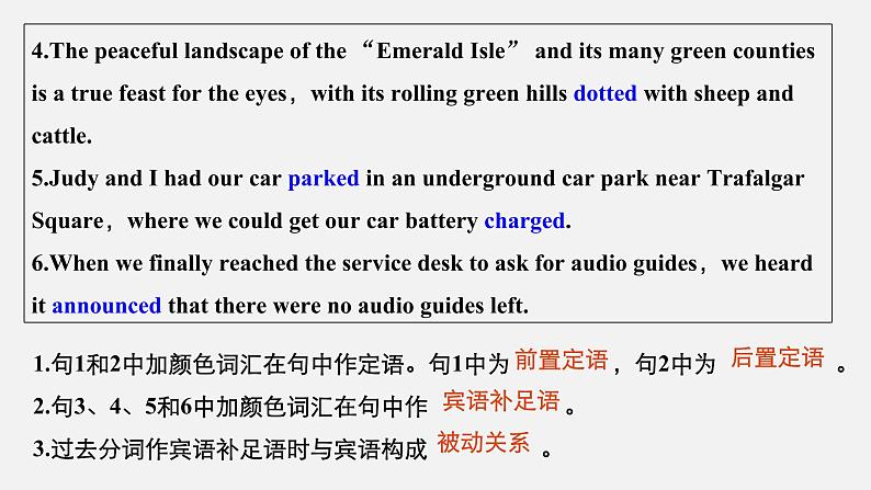 Unit 4 History and traditions 精品讲义课件Period Three　Discovering Useful Structures—Past participles(1) as the attribute and the object complement05