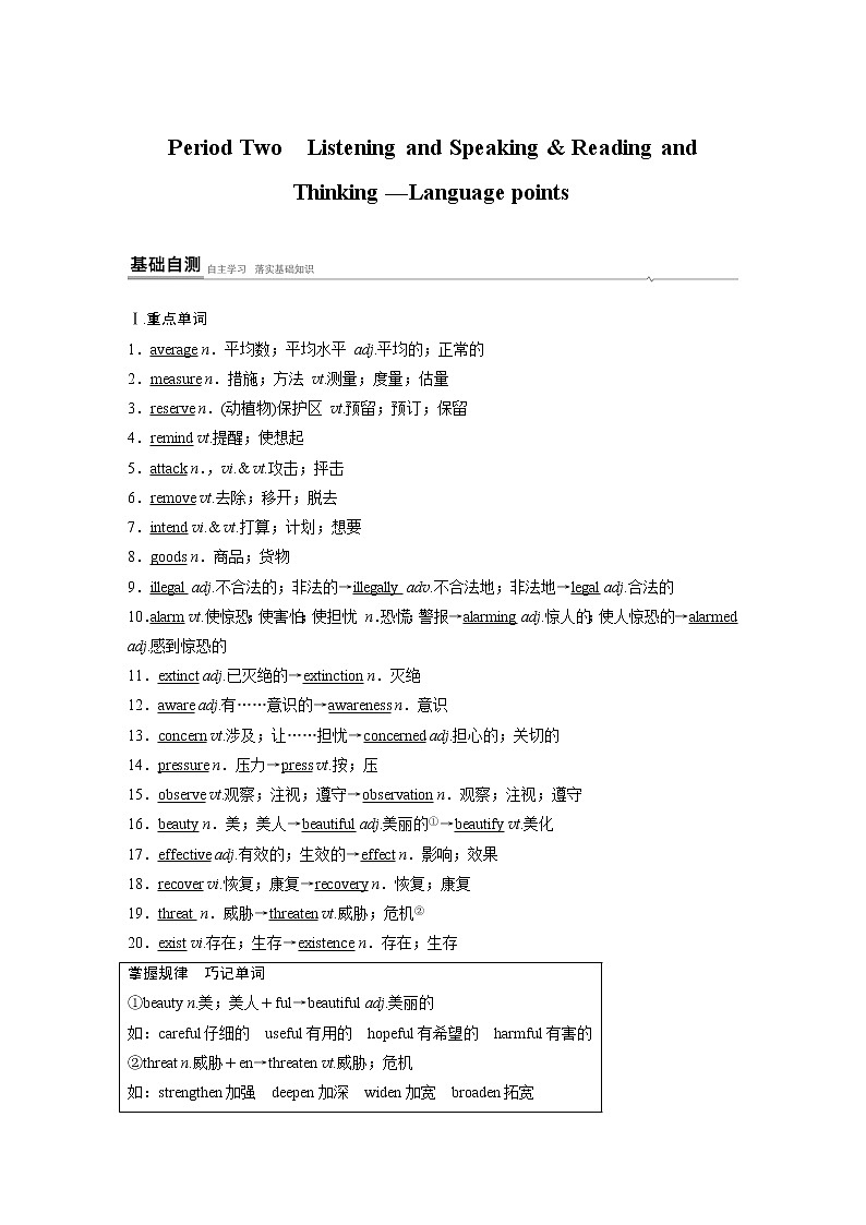 Book2 Unit 2 Period Two知识点　Listening and Speaking & Reading and Thinking—Language points01