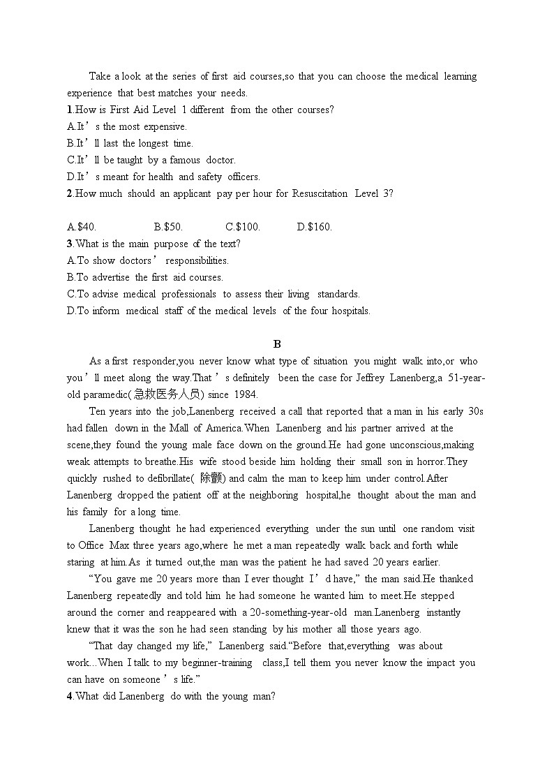 2021届高考英语外研版一轮复习  必修2 Module 1 阅读理解题组02