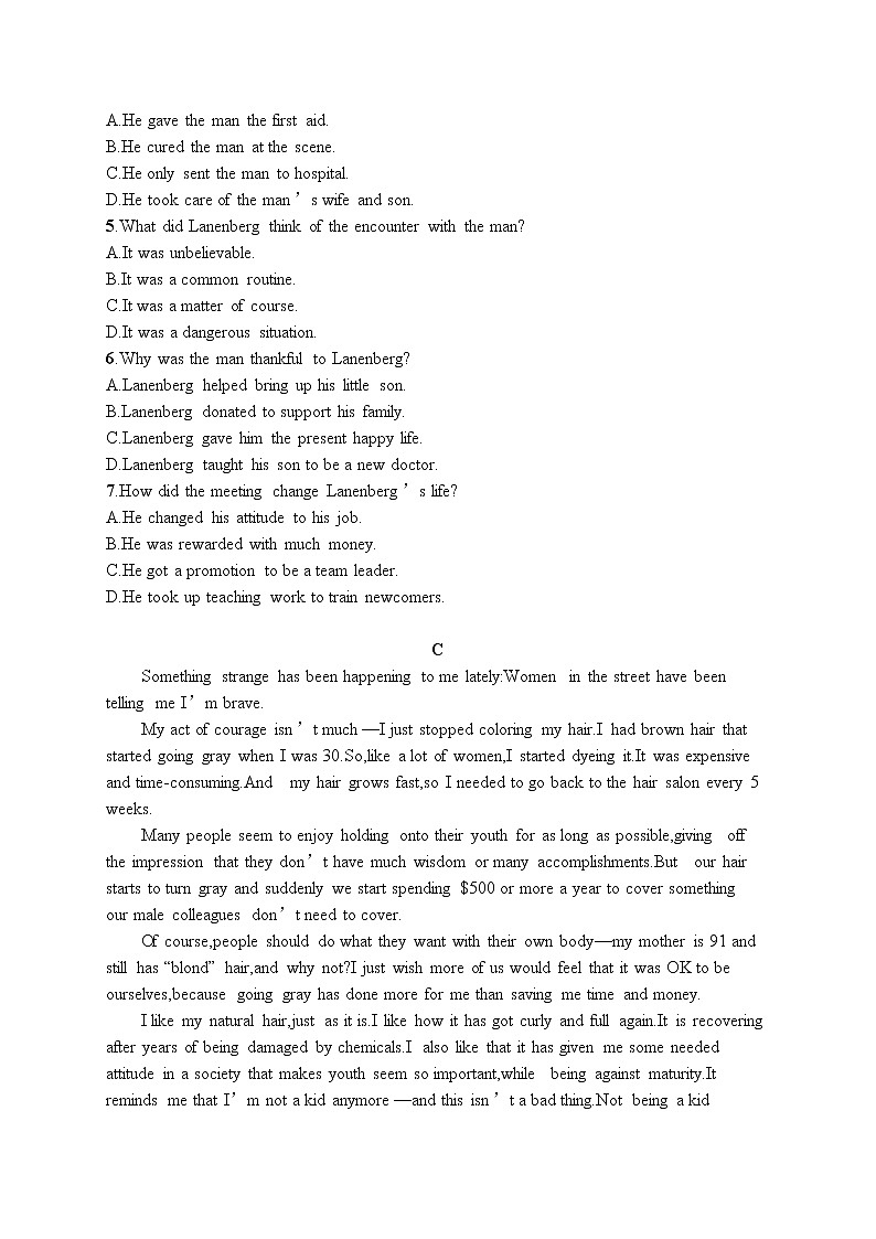 2021届高考英语外研版一轮复习  必修2 Module 1 阅读理解题组03