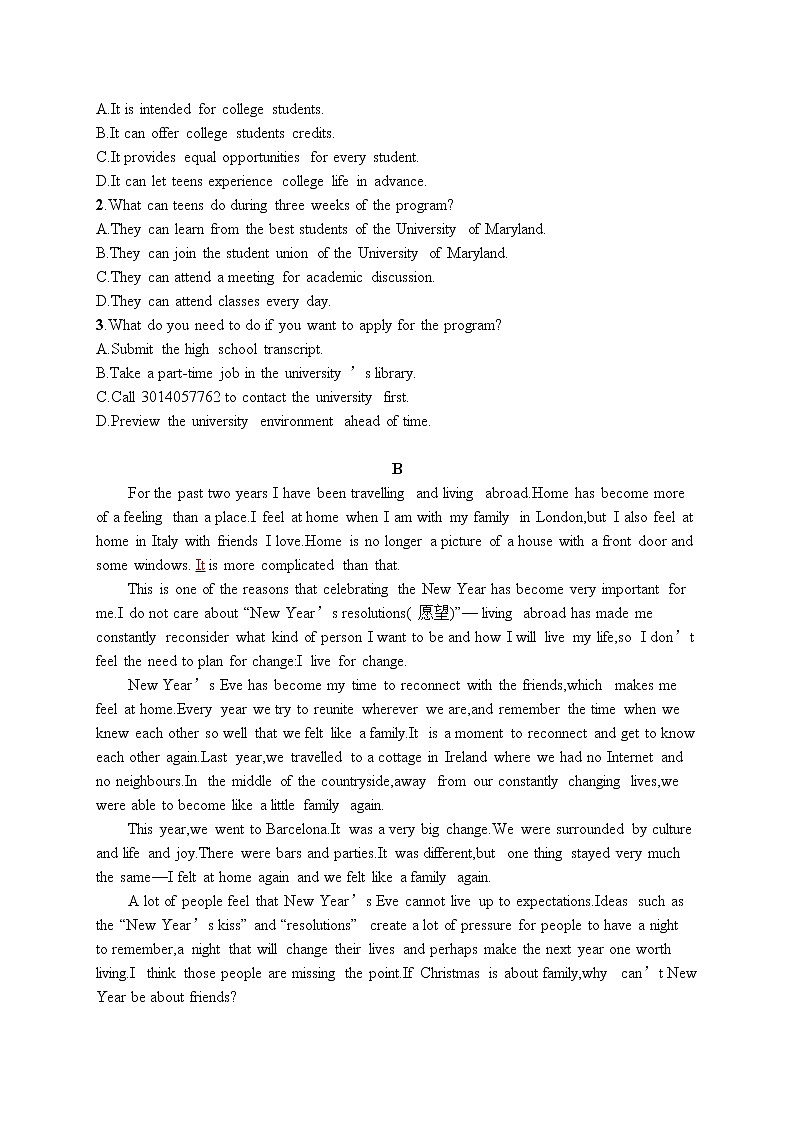 2021届高考英语外研版一轮复习  必修1 Module 1 阅读理解题组02