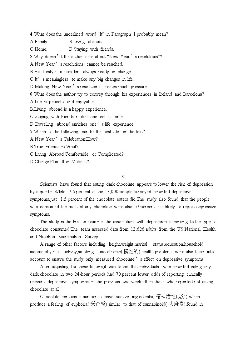 2021届高考英语外研版一轮复习  必修1 Module 1 阅读理解题组03