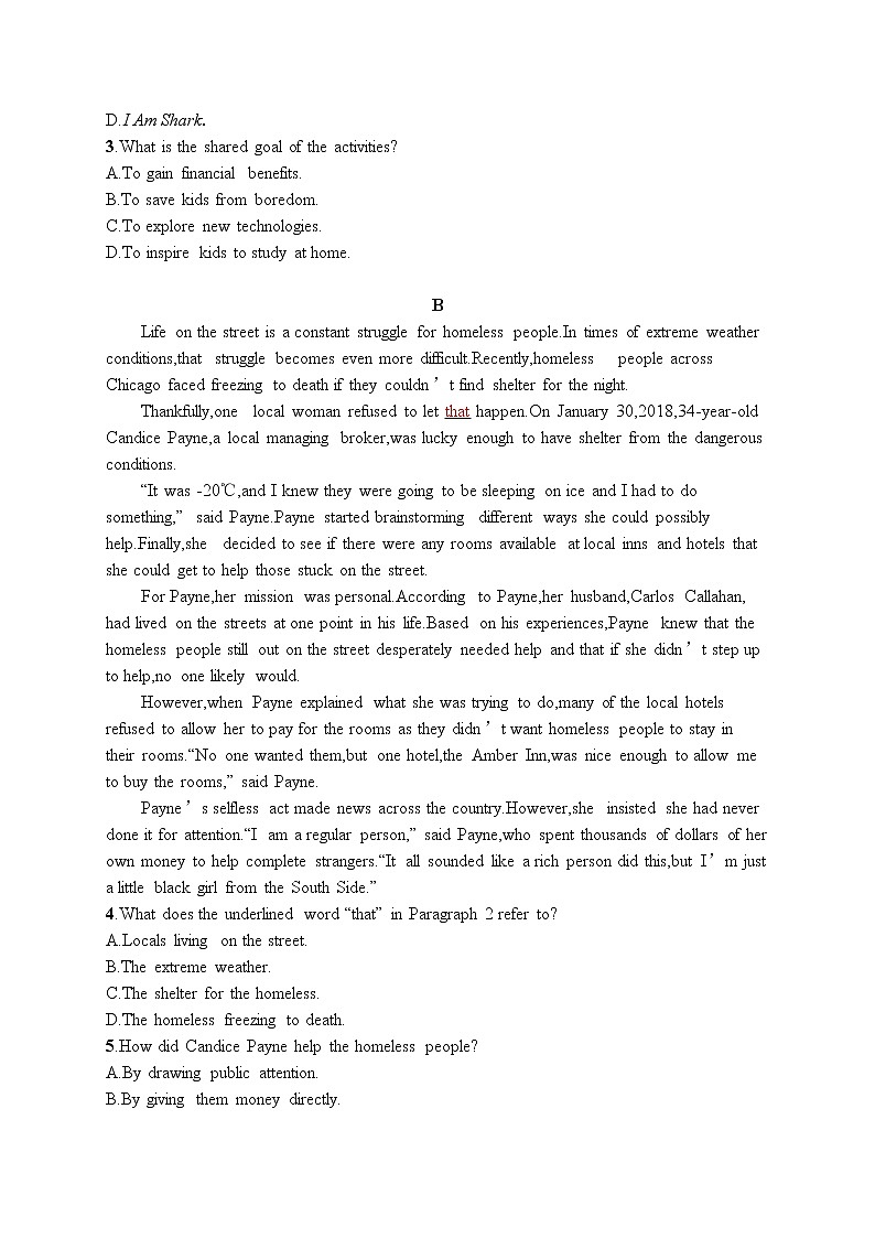 2021届高考英语外研版一轮复习  必修1 Module 4 阅读理解题组02
