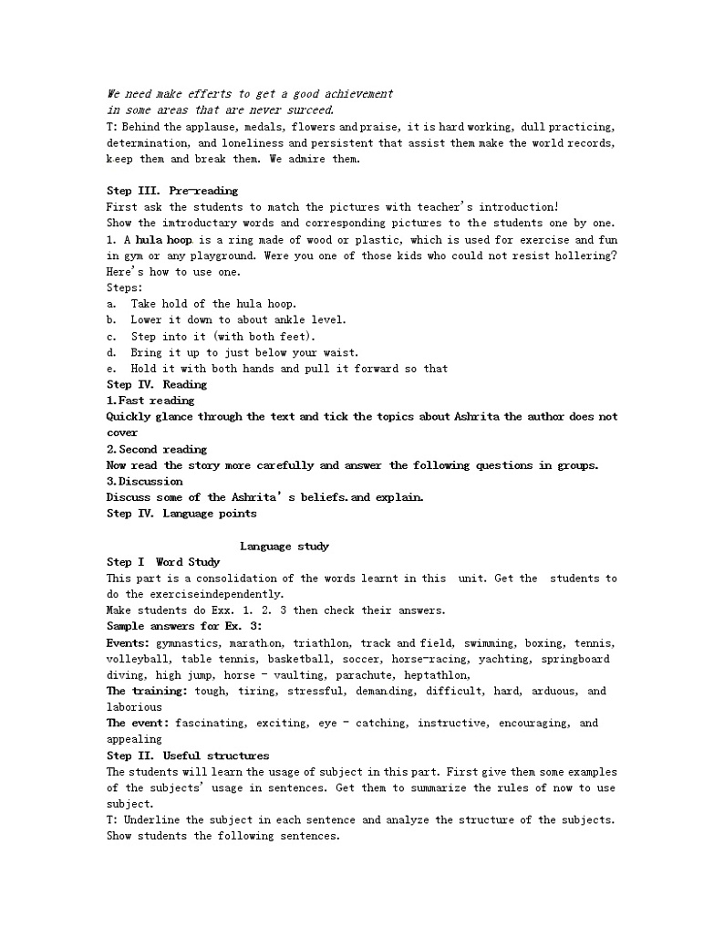 高中英语 Unit 1 Breaking records 单元教案 新人教版选修902