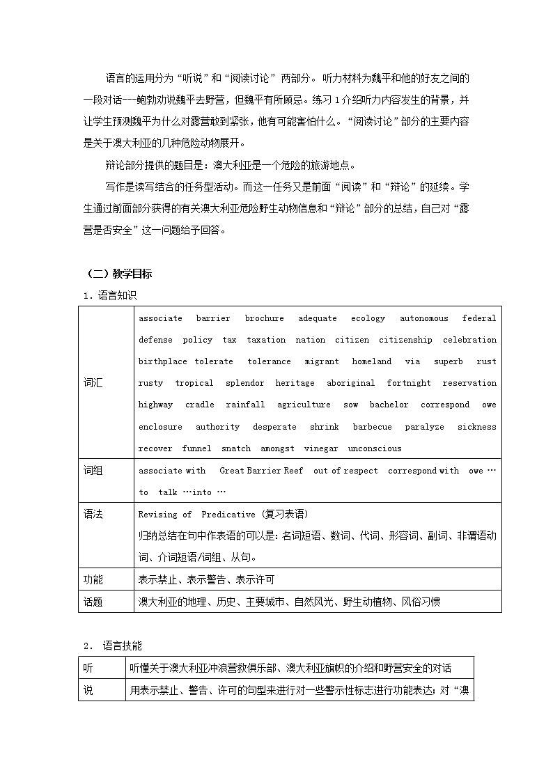 高中英语 Unit3 Australia 单元教案 新人教版选修902