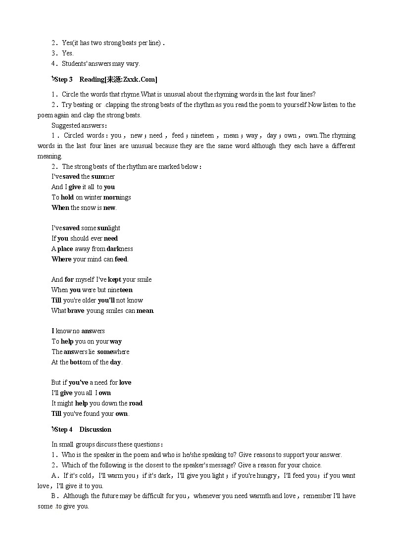 Unit 2 Poems Period 5 Reading and Writing 优秀教案（人教版选修6）02