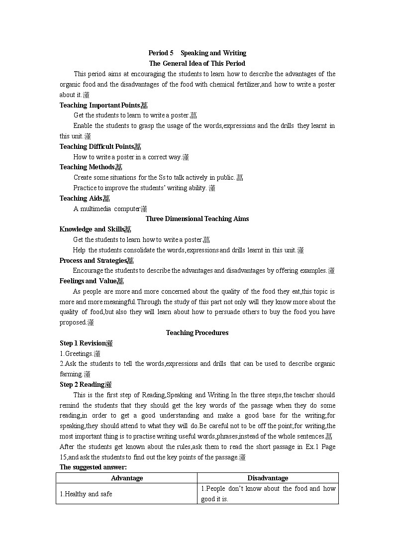 英语优秀教案（人教版）：必修四 Period 5　Speaking and Writing（Unit 2 Working the land）01