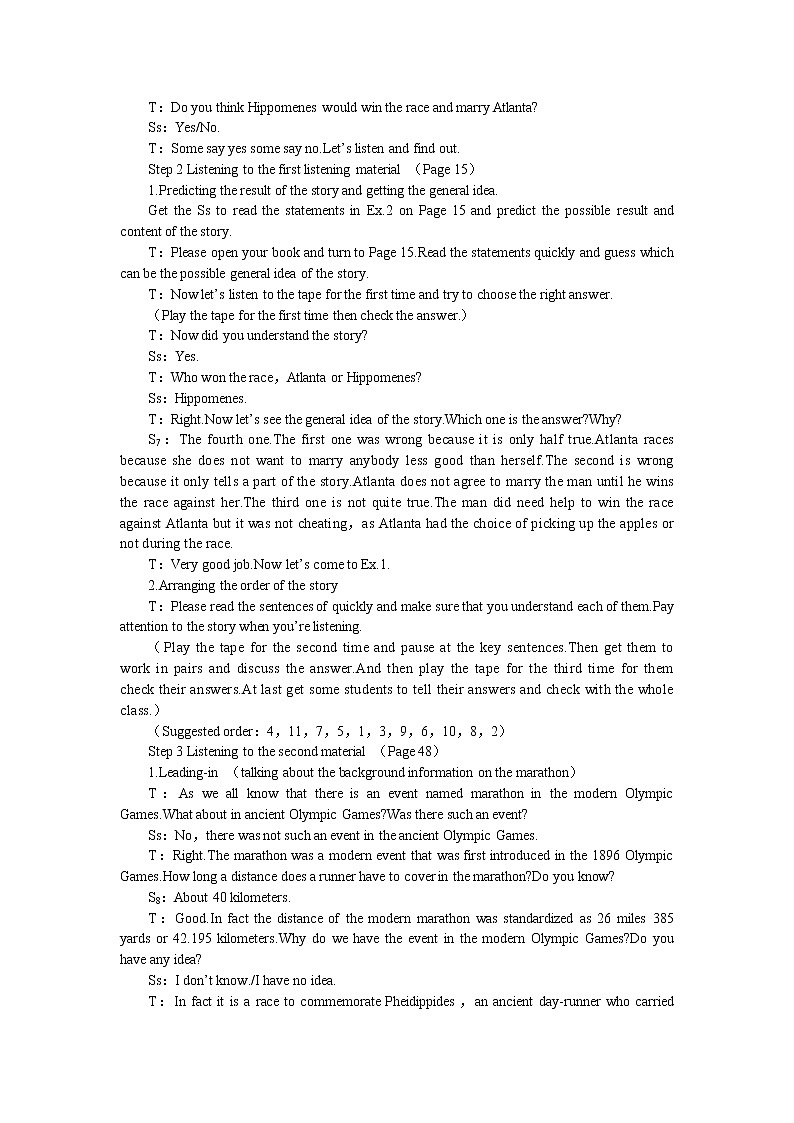 英语优秀教案（人教版）：必修二（Unit2 The Olympic Games--Period4 Listening）02