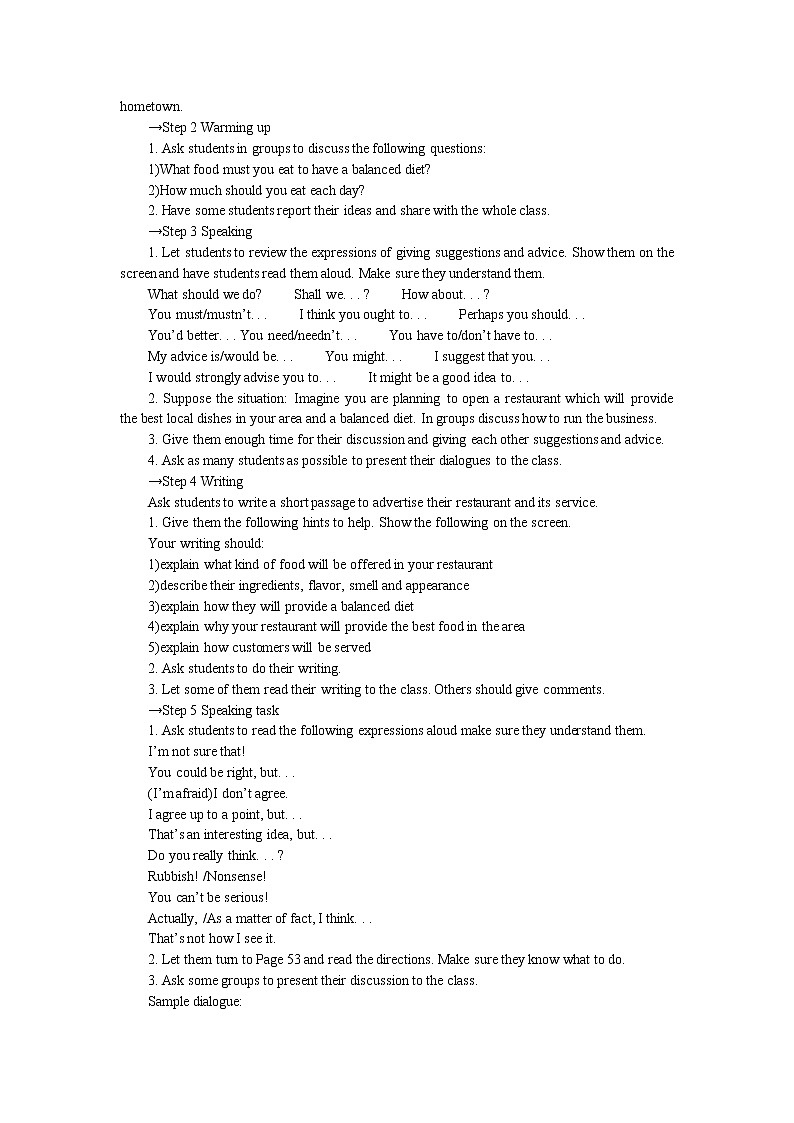 高中英语人教版必修3教案：Unit 2 Period 6　Using language Speaking and writing02