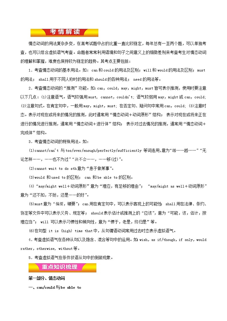 专题07 情态动词和虚拟语气（讲学案）-2018年高考英语二轮复习精品资料 Word版含解析01