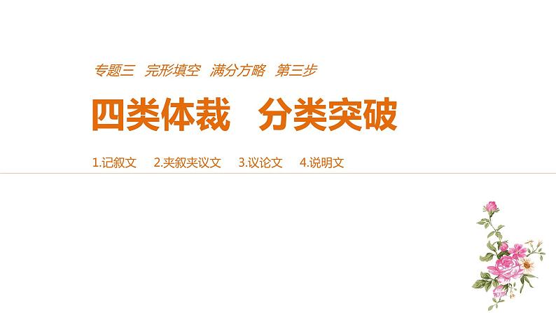 2021年高考英语全国专用考前三个月课件：专题三 完形填空 满分方略 第三步 体裁突破（七）01