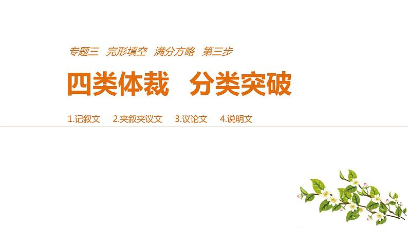 2021年高考英语全国专用考前三个月课件：专题三 完形填空 满分方略 第三步 体裁突破（三）01