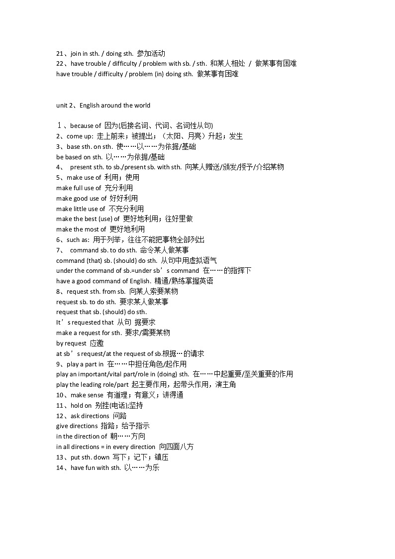 高三英语短语与词汇复习资料汇总：人教版必修1英语课本重点短语第2页