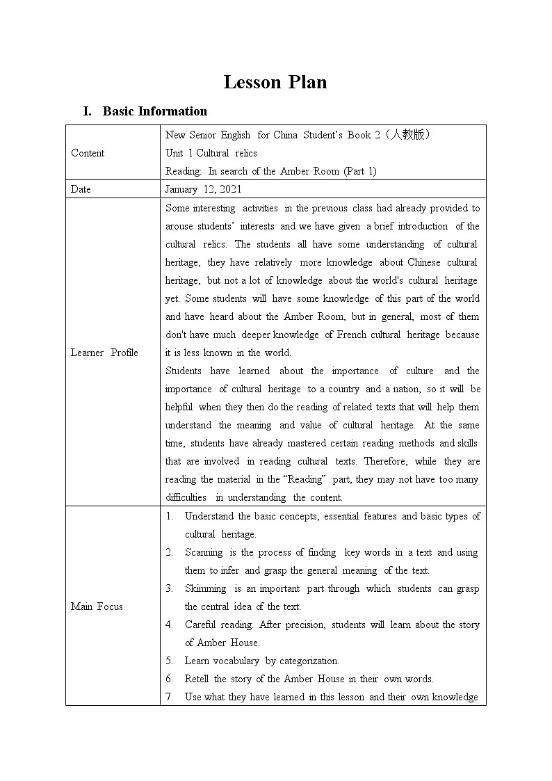 Unit 1 Cultural Heritage 教案01