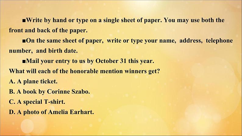 2021届高考英语二轮专题训练第一篇专题一阅读理解第二部分题型应对策略第1讲细节理解题课件2021022317508