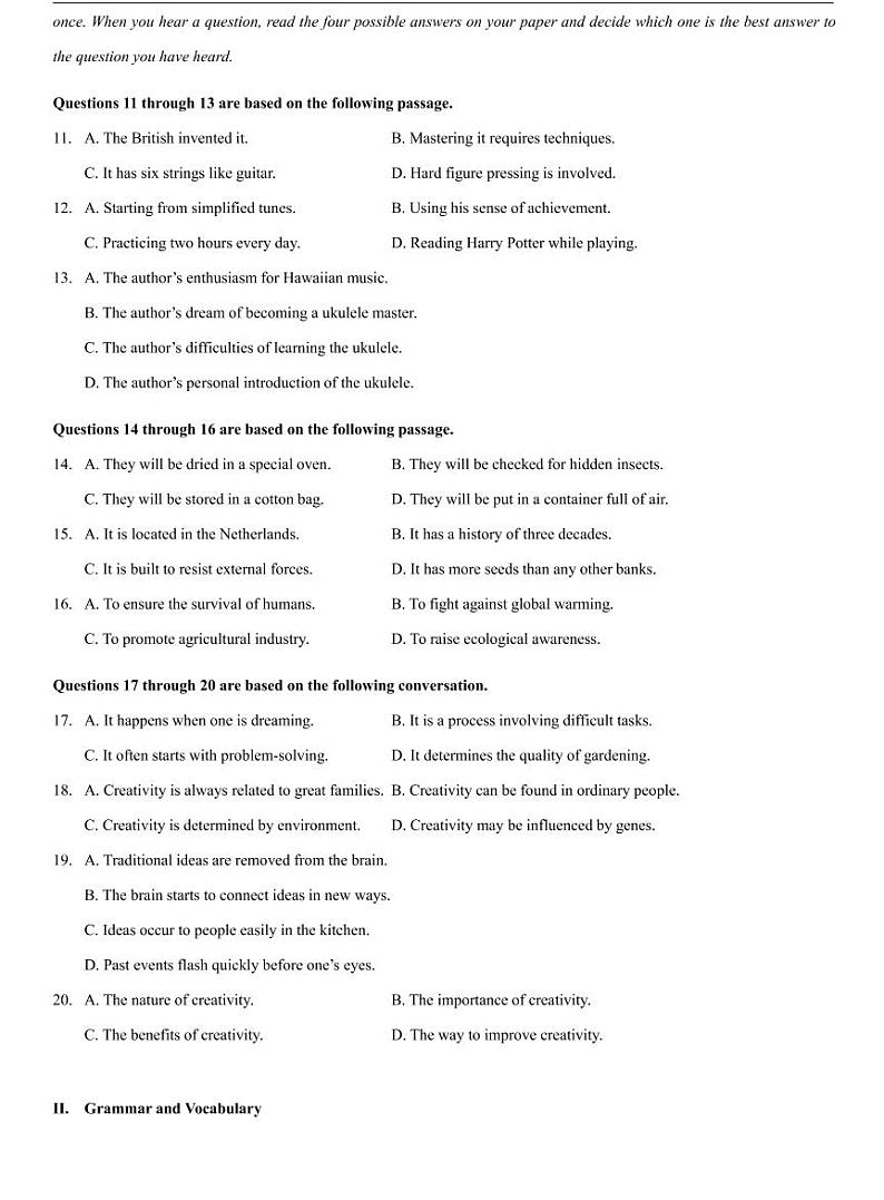 上海市嘉定区2021届高三二模英语卷参考答案与听力文本原卷02