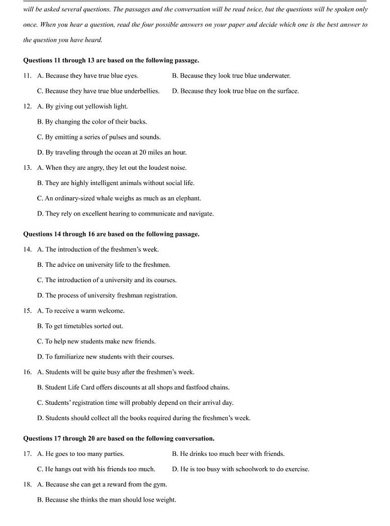 上海市奉贤区2021届高三二模英语卷参考答案与听力文本原卷02