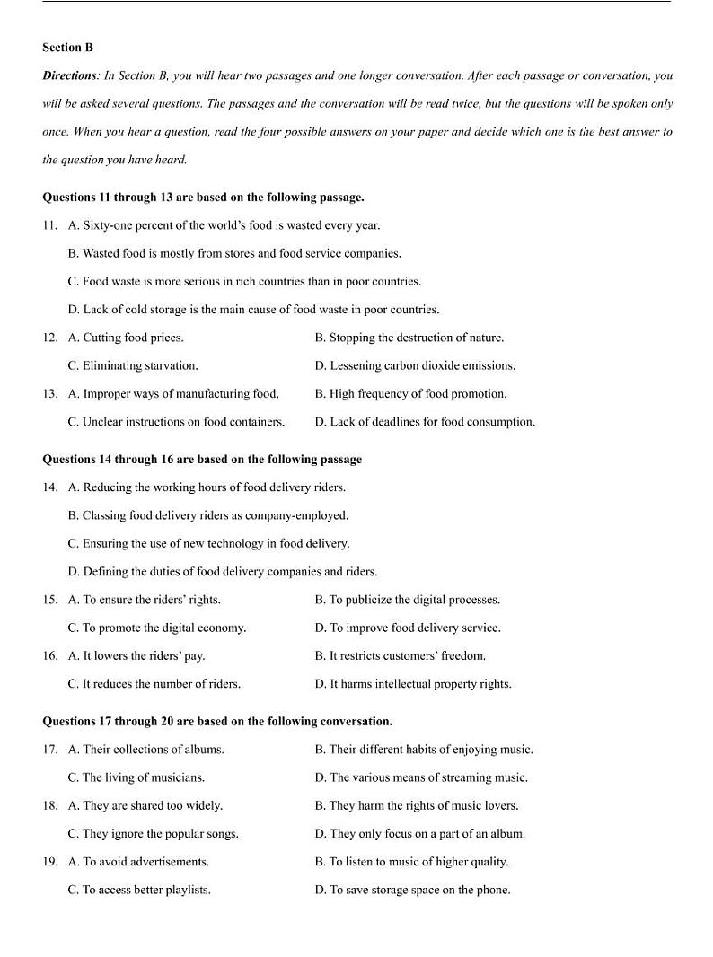 上海市崇明区2021届高三二模英语卷参考答案与听力文本原卷02