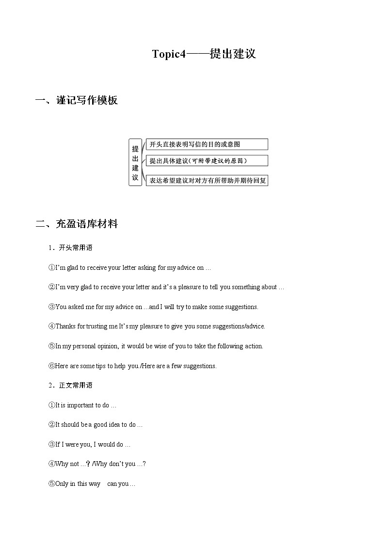 专题4：Topic4 提出建议 -2021年高考英语考前十周书面表达押题【每周一话题】第1页