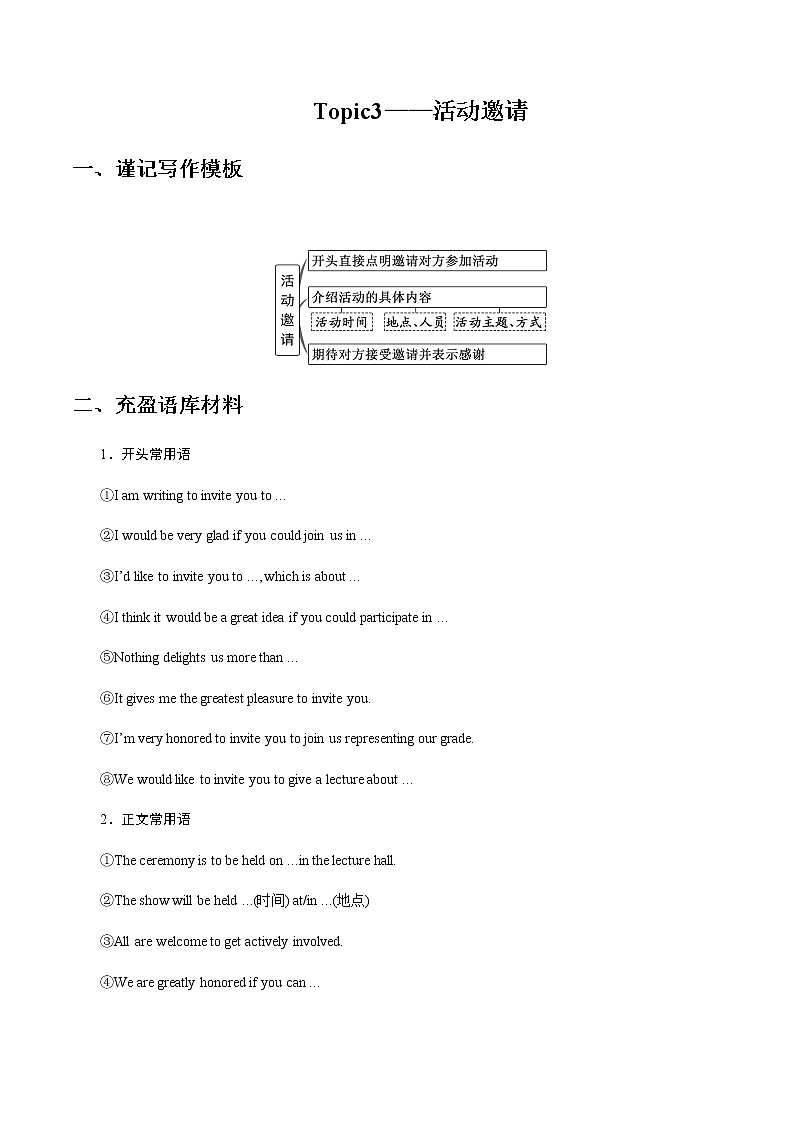 专题3：Topic3 活动邀请-2021年高考英语考前十周书面表达押题【每周一话题】第1页