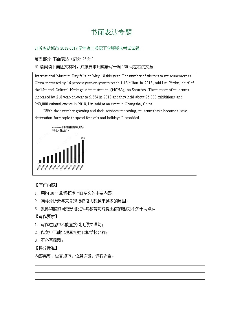 江苏省2018-2019学年下学期高二英语期末解析版试卷精选汇编：书面表达专题（含解析）01