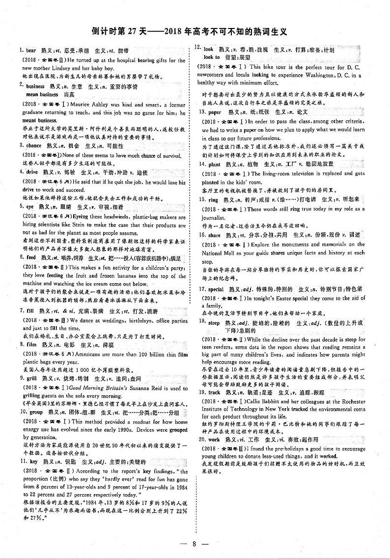 2021年高考英语二轮复习话题背景与写作最后30天冲刺第2篇倒数第27天2018年高考不可不知的熟词生义PDF01
