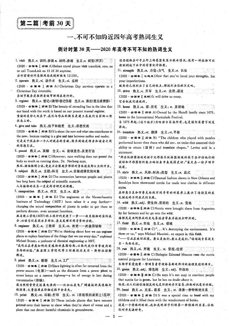 2021年高考英语二轮复习话题背景与写作最后30天冲刺第2篇倒数第30天2020年高考不可不知的熟词生义PDF01