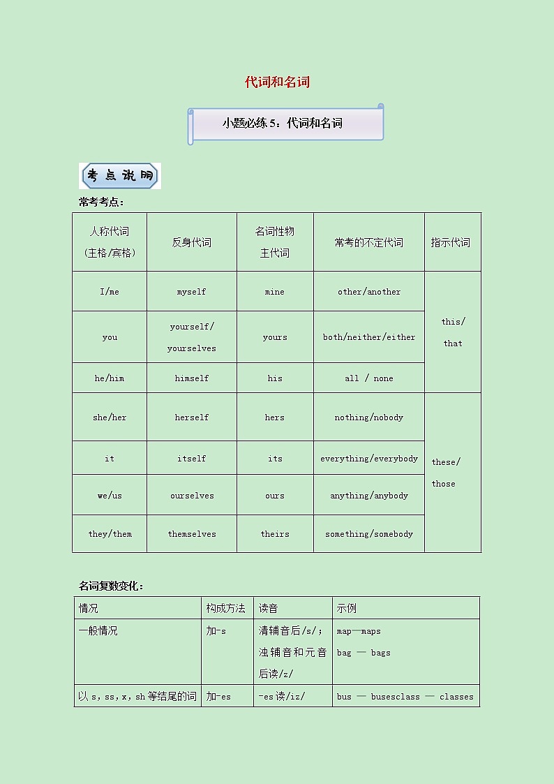 统考版2021届高考英语二轮复习备考小题提升精练5代词和名词含解析2021033113601