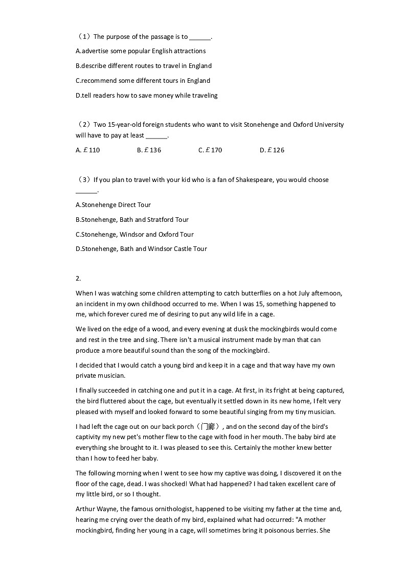 2019-2020学年河南洛阳高二上英语月考试卷02