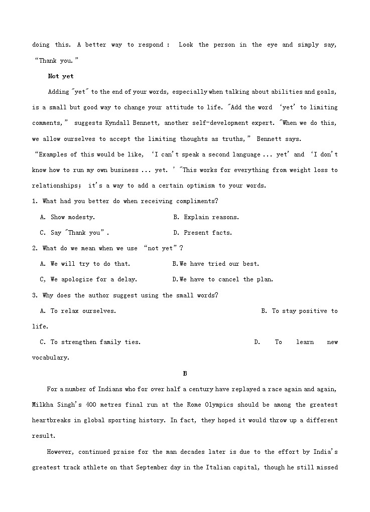 山东省枣庄市2021届高三下学期4月模拟考试（二模）英语（含答案）02
