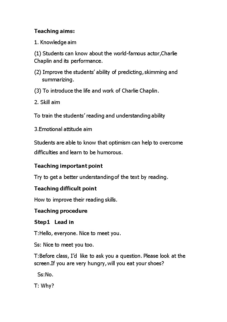 人教版（新课标）高中英语必修3&4 U3 《a Master of Non-verbal Humour》教学设计03