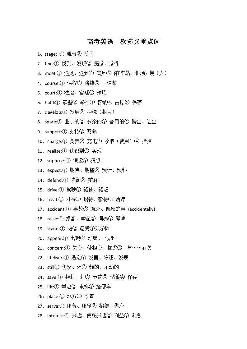 高考英语一次多义重点词 4第1页