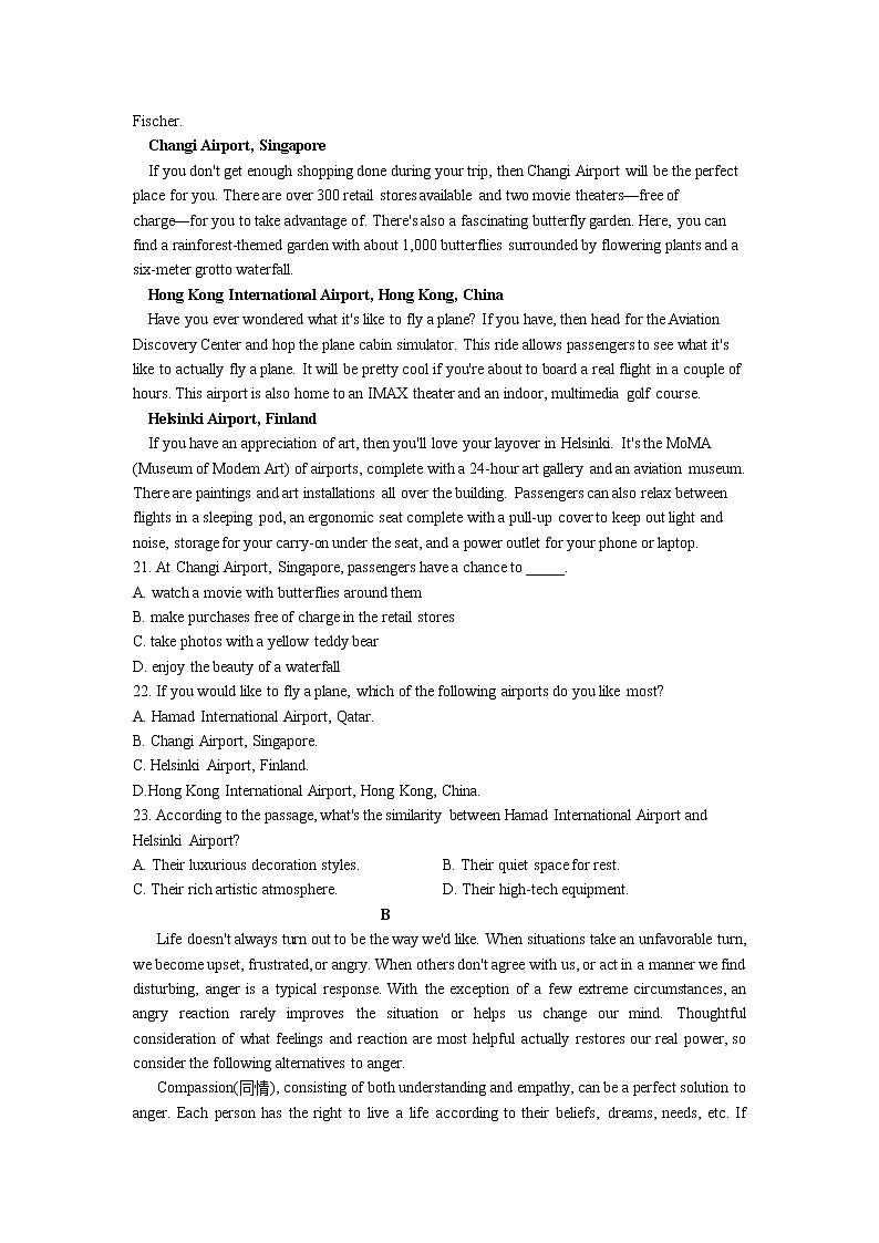 江苏省常州市礼嘉中学2020-2021学年高一下学期第二次阶段质量调研英语试卷+答案03