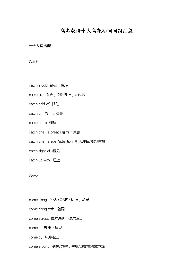 高考英语十大高频动词词组汇总第1页