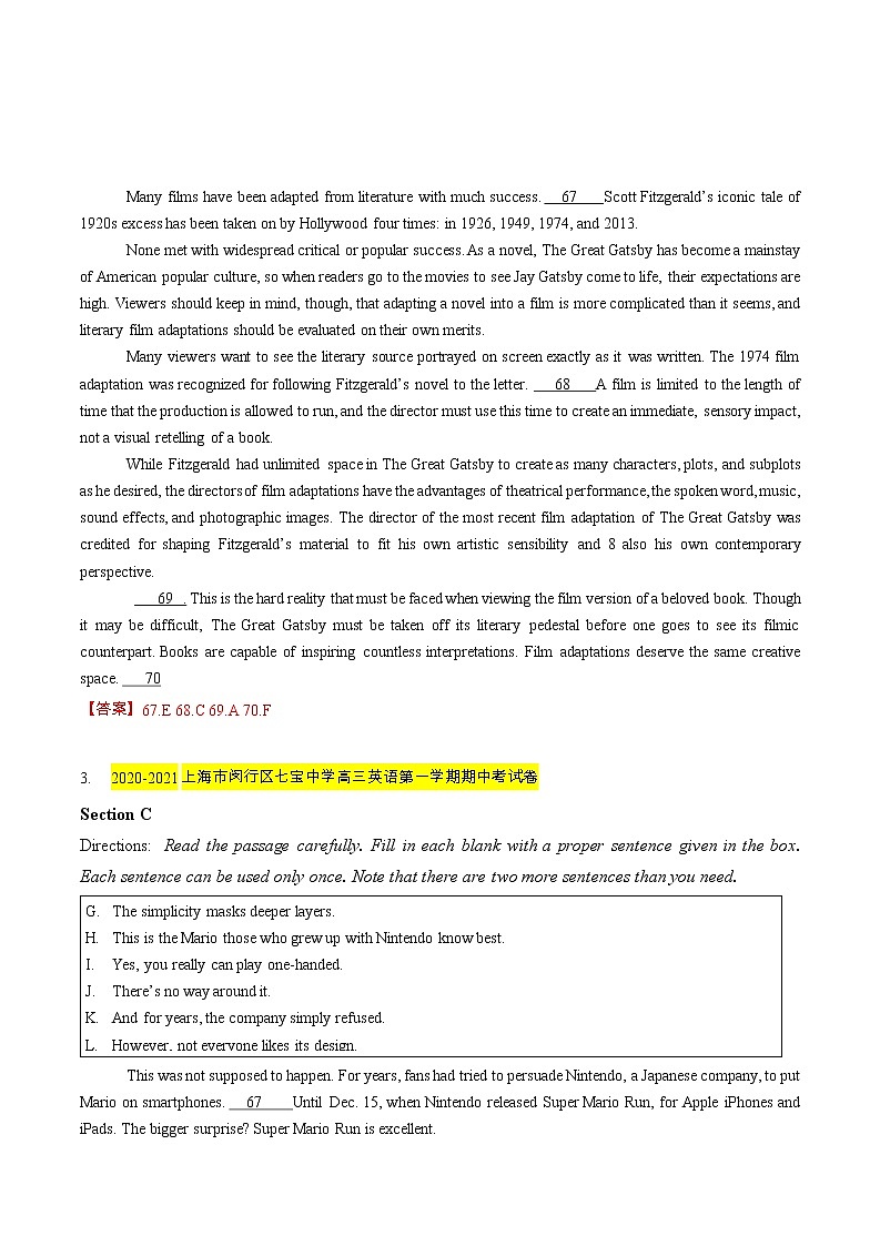 2020-2021学年上海市名校试卷汇编-六选四 （教师版）02