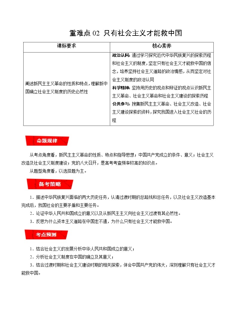 【新教材】2023年高考政治热点+重难点专题特训学案——重难点01 社会主义从空想到科学、从理论到实践的发展01